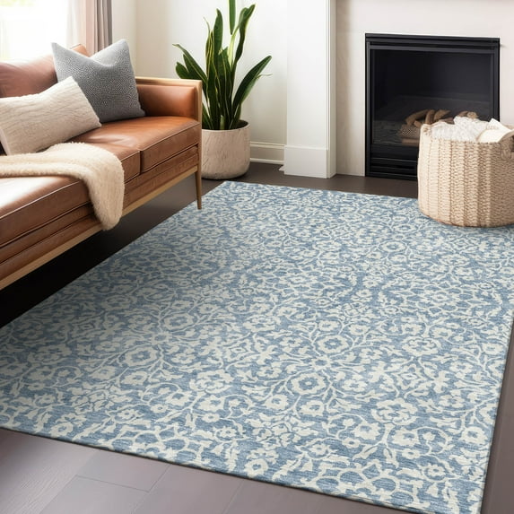 Addison Rugs Chantille Indoor/Outdoor Traditional Damask Denim Washable Rectangle Rug, 10' x 14'