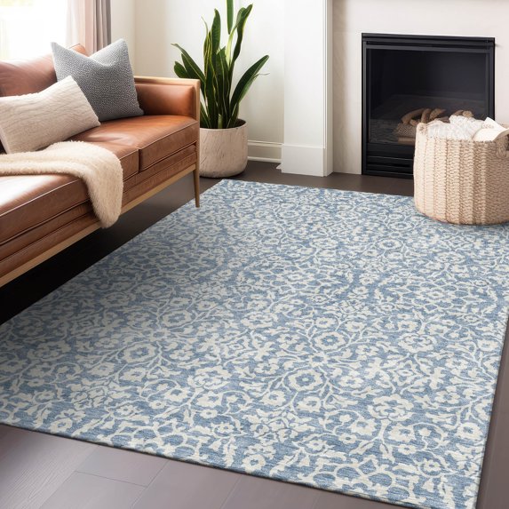 Addison Rugs Chantille Indoor/Outdoor Traditional Damask Denim Washable Rectangle Rug, 9' x 12'