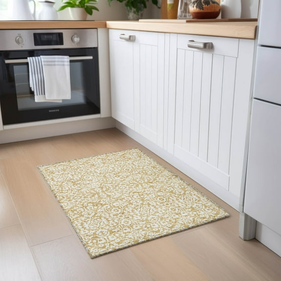 Addison Rugs Chantille Indoor/Outdoor Traditional Damask Gold Washable Rectangle Rug, 1'8" x 2'6"