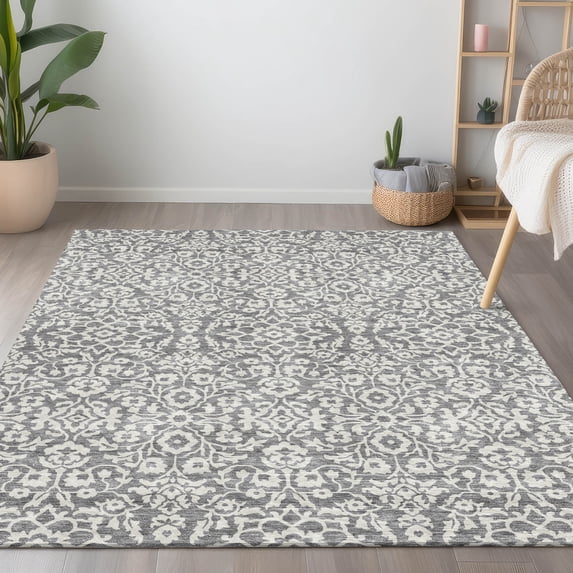 Addison Rugs Chantille Indoor/Outdoor Traditional Damask Gray Washable Rectangle Rug, 3' x 5'