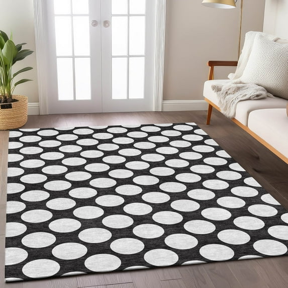 Addison Rugs Chantille Indoor/Outdoor Transitional Circles Black Washable Rectangle Rug, 10' x 14'