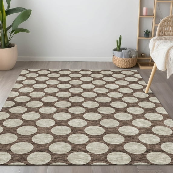 Addison Rugs Chantille Indoor/Outdoor Transitional Circles Brown Washable Rectangle Rug, 10' x 14'