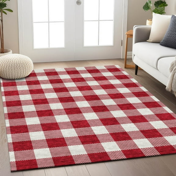 Addison Rugs Chantille Indoor/Outdoor Transitional Plaid Red Washable Rectangle Rug, 5' x 7'6"
