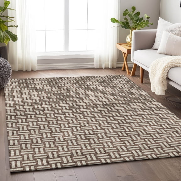 Addison Rugs Chantille Indoor/Outdoor Transitional Squares Brown Washable Rectangle Rug, 10' x 14'