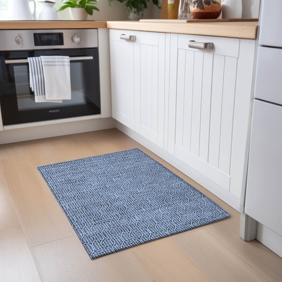 Addison Rugs Chantille Indoor/Outdoor Transitional Geometric Navy Washable Rectangle Rug, 1'8" x 2'6"