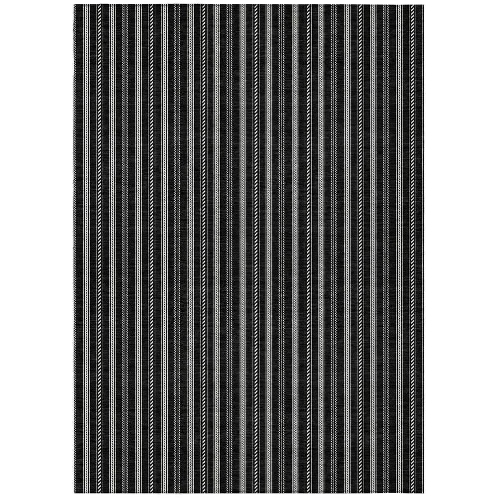 Black and White Striped Indoor/Outdoor Washable Rug 2'6" x 3'10"