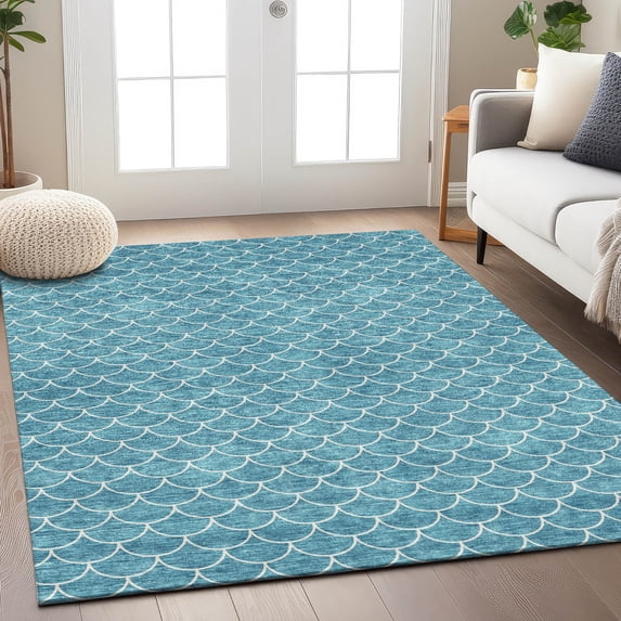 Addison Rugs Chantille Indoor/Outdoor Transitional Geometric Teal Washable Rectangle Rug, 8' x 10'