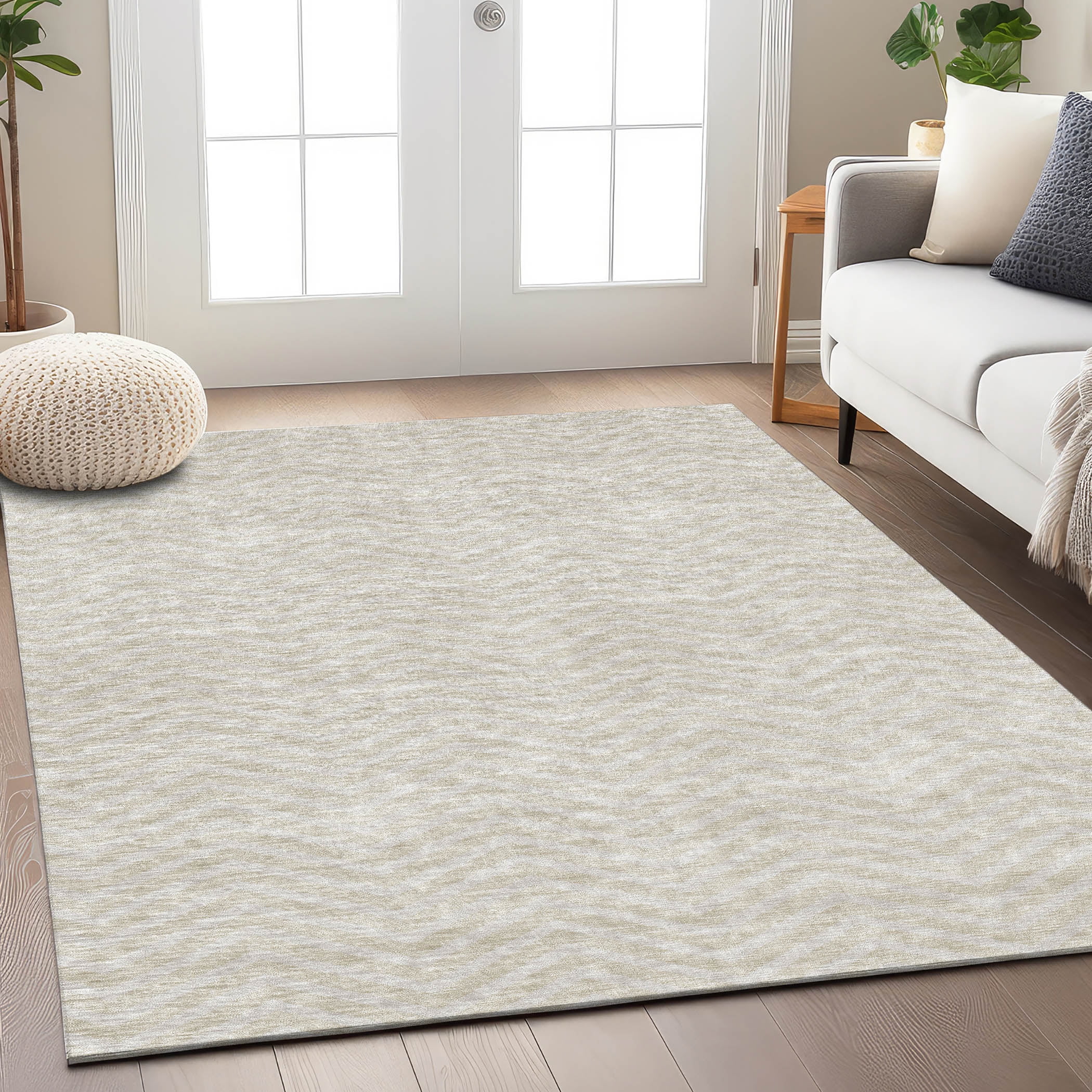Beige Flat Woven Synthetic Indoor Outdoor Area Rug