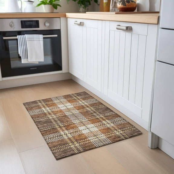 Addison Rugs Chantille Indoor/Outdoor Transitional Plaid Chocolate Washable Rectangle Rug, 1'8" x 2'6"