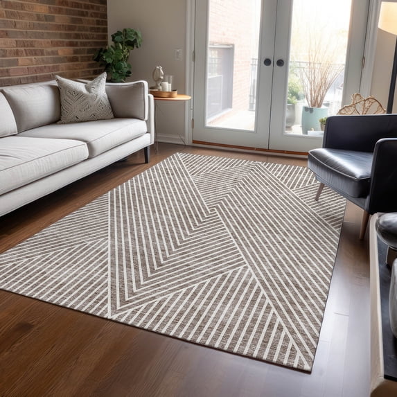 Addison Rugs Chantille Indoor/Outdoor Transitional Geometric, Abstract Taupe Washable Rectangle Rug, 5' x 7'6"