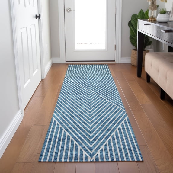 Addison Rugs Chantille Indoor/Outdoor Transitional Geometric, Abstract Teal Washable Runner Rug, 2'3" x 7'6"