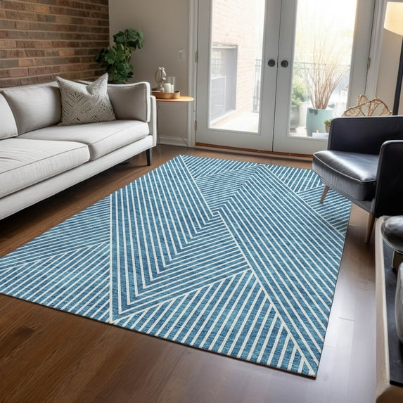Addison Rugs Chantille Indoor/Outdoor Transitional Geometric, Abstract Teal Washable Rectangle Rug, 5' x 7'6"