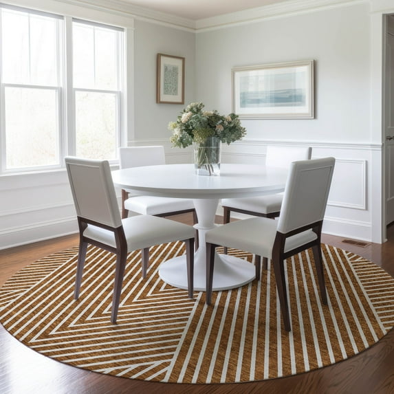 Addison Rugs Chantille Indoor/Outdoor Transitional Geometric, Abstract Terracotta Washable Round Rug, 8' x 8'