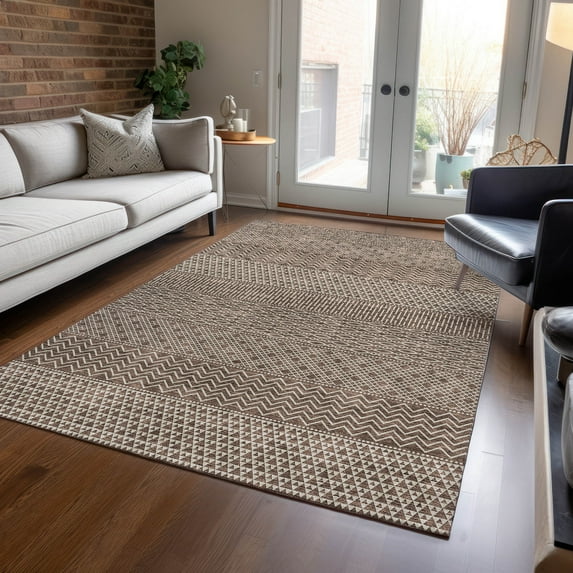 Addison Rugs Chantille Indoor/Outdoor Transitional Stripes Brown Washable Rectangle Rug, 8' x 10'