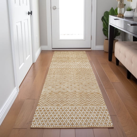 Addison Rugs Chantille Indoor/Outdoor Transitional Stripes Gold Washable Runner Rug, 2'3" x 7'6"