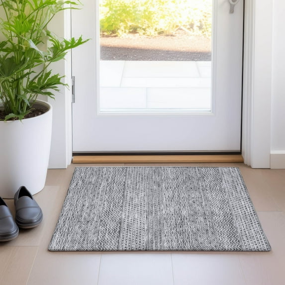 Addison Rugs Chantille Indoor/Outdoor Transitional Stripes Gray Washable Rectangle Rug, 1'8" x 2'6"