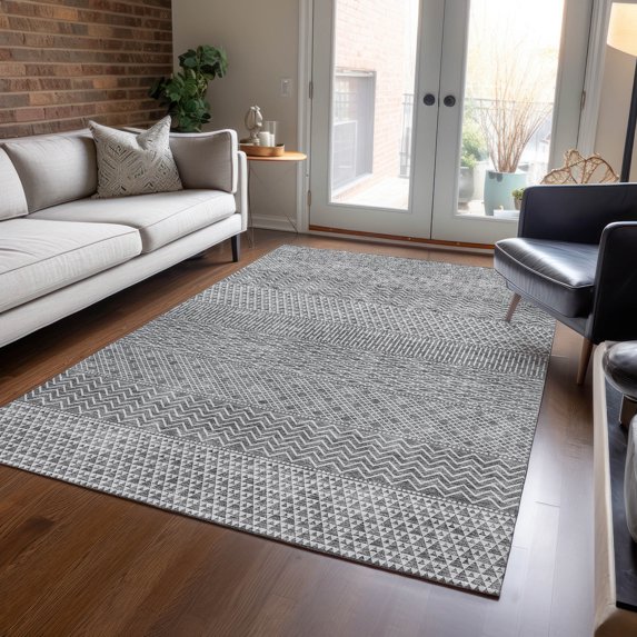 Addison Rugs Chantille Indoor/Outdoor Transitional Stripes Gray Washable Rectangle Rug, 9' x 12'