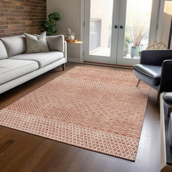 Addison Rugs Chantille Indoor/Outdoor Transitional Stripes Salmon Washable Rectangle Rug, 5' x 7'6"