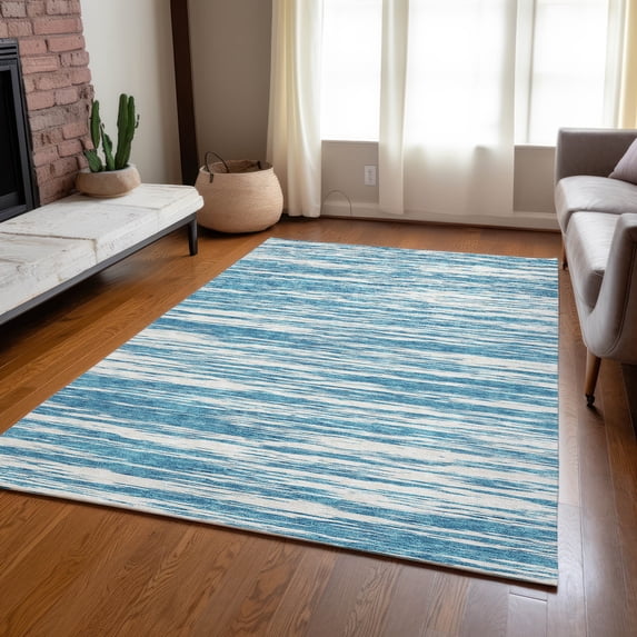 Addison Rugs Chantille Indoor/Outdoor Transitional Stripes Teal Washable Rectangle Rug, 9' x 12'
