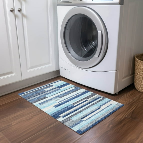 Addison Rugs Chantille Indoor/Outdoor Transitional Stripes Blue Washable Rectangle Rug, 1'8" x 2'6"