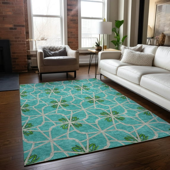 Addison Rugs Chantille Indoor/Outdoor Transitional Geometric Aqua Washable Rectangle Rug, 9' x 12'
