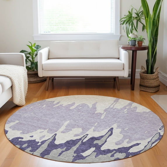 Addison Rugs Chantille Indoor/Outdoor Transitional Abstract Purple Washable Round Rug, 8' x 8'