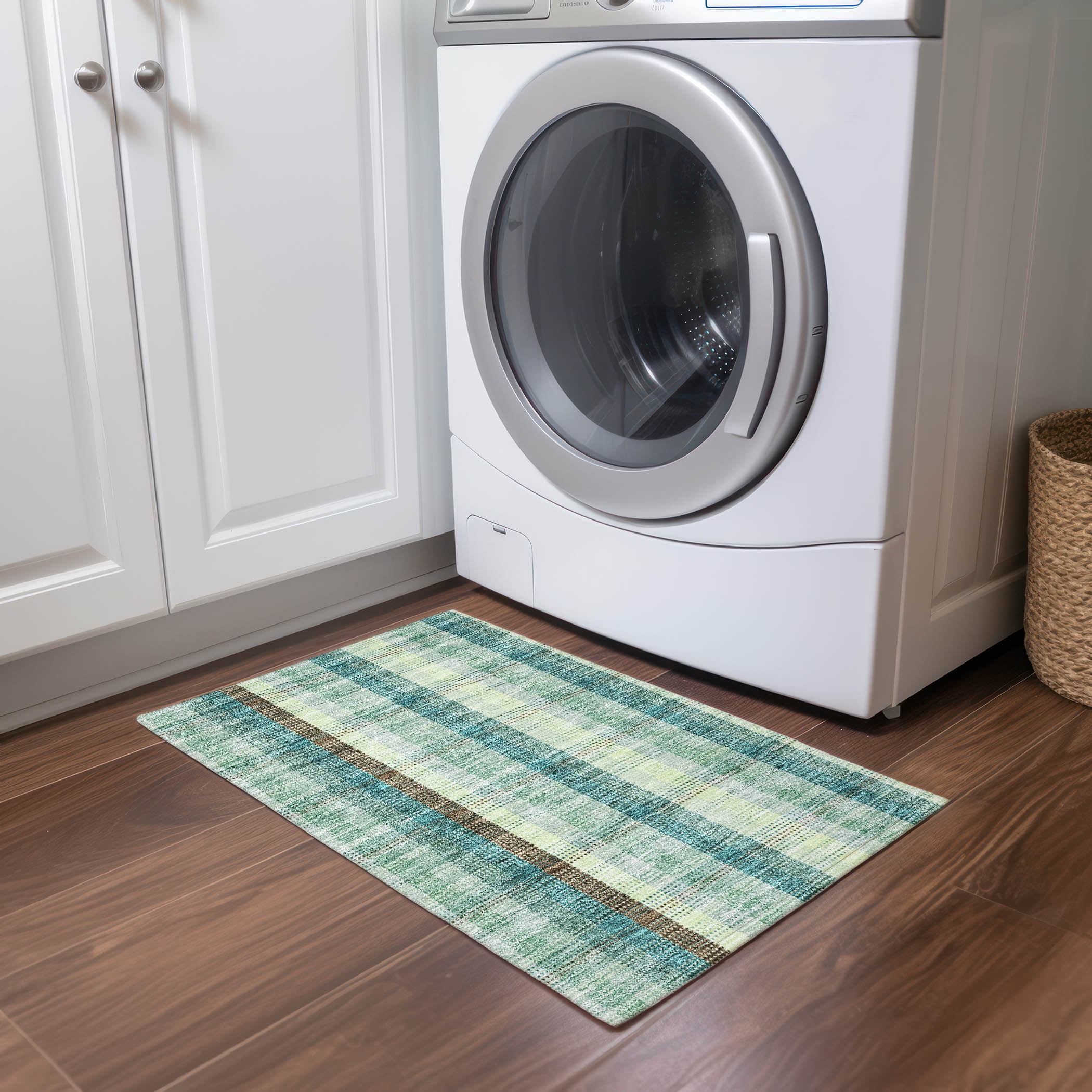 Sage Green Rectangular Washable Synthetic Rug 1'8" x 2'6"