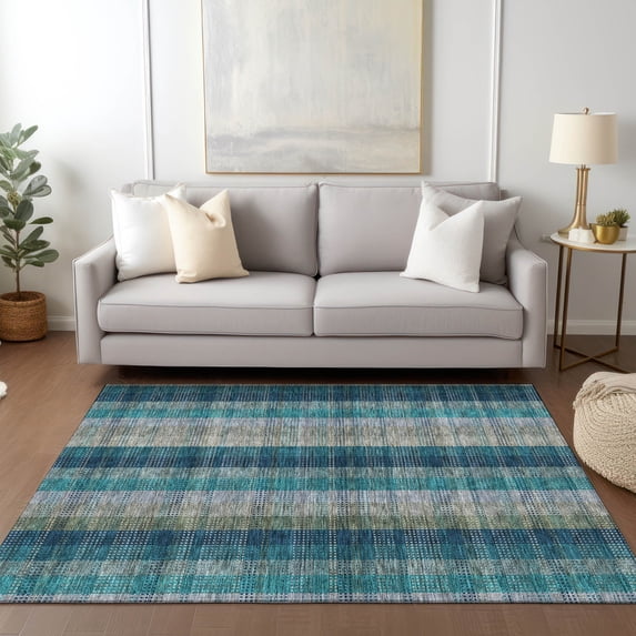 Addison Rugs Chantille Indoor/Outdoor Transitional Plaid Teal Washable Rectangle Rug, 3' x 5'