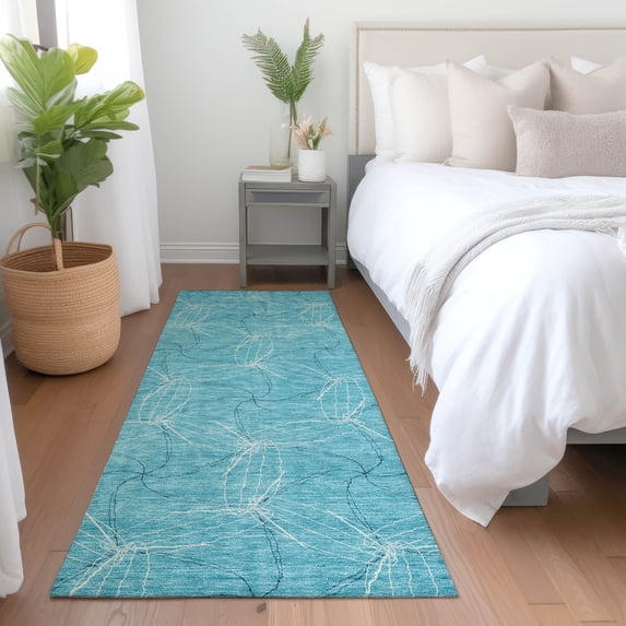 Addison Rugs Chantille Indoor/Outdoor Transitional Geometric Aqua Washable Runner Rug, 2'3" x 7'6"