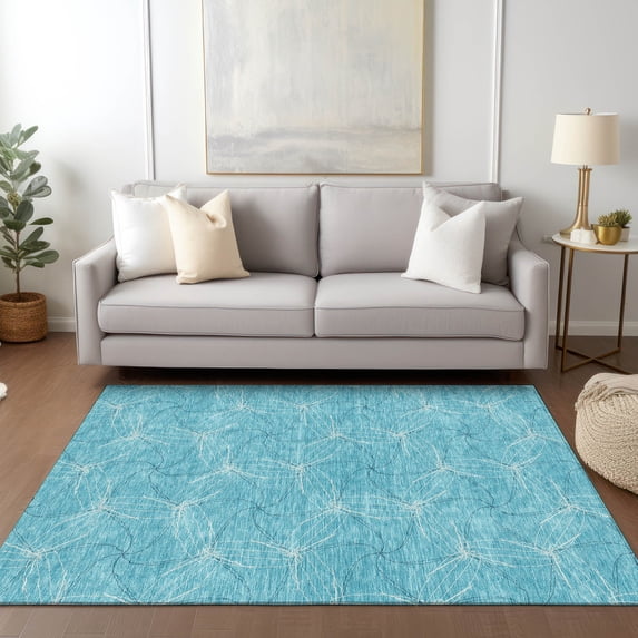 Addison Rugs Chantille Indoor/Outdoor Transitional Geometric Aqua Washable Rectangle Rug, 9' x 12'