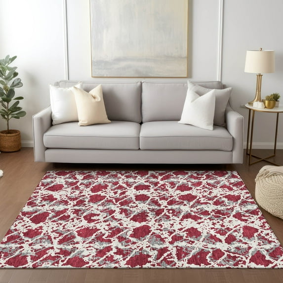 Addison Rugs Chantille Indoor/Outdoor Transitional Abstract Burgundy Washable Rectangle Rug, 8' x 10'