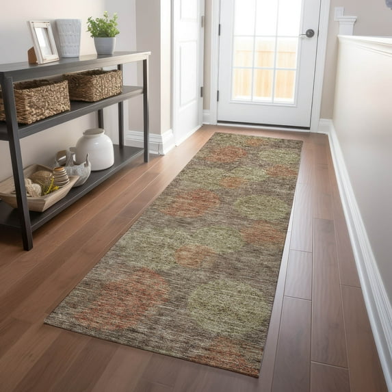 Addison Rugs Chantille Indoor/Outdoor Transitional Circles Brown Washable Runner Rug, 2'3" x 7'6"