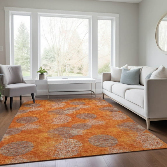 Addison Rugs Chantille Indoor/Outdoor Transitional Circles Orange Washable Rectangle Rug, 10' x 14'