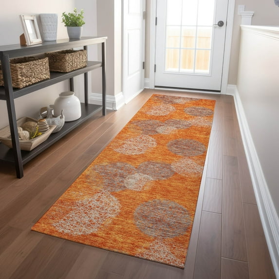 Addison Rugs Chantille Indoor/Outdoor Transitional Circles Orange Washable Runner Rug, 2'3" x 7'6"