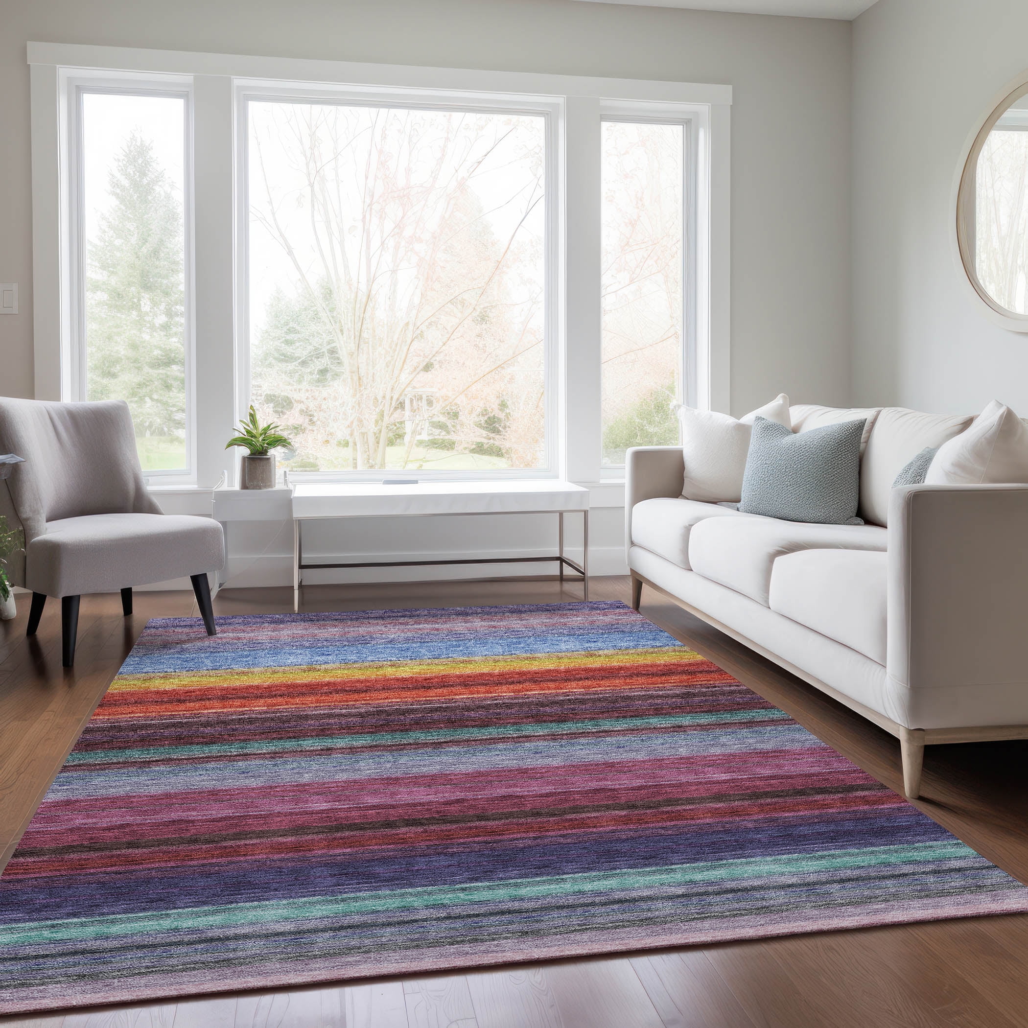 Lavender Multi-Stripe Flat Woven Synthetic Indoor/Outdoor Rug 5' x 7'
