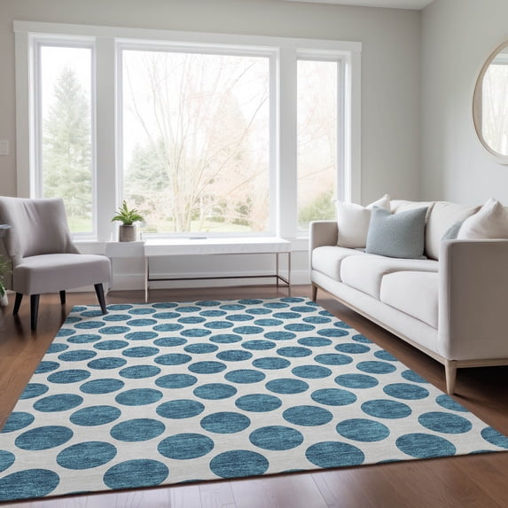 Addison Rugs Chantille Indoor/Outdoor Transitional Circles Teal Washable Rectangle Rug, 9' x 12'