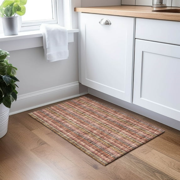 Addison Rugs Chantille Indoor/Outdoor Transitional Stripes Blush Washable Rectangle Rug, 1'8" x 2'6"