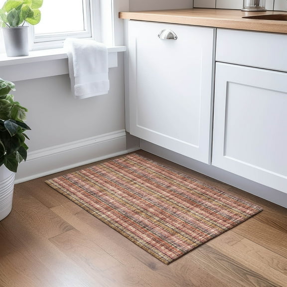 Addison Rugs Chantille Indoor/Outdoor Transitional Stripes Blush Washable Rectangle Rug, 1'8" x 2'6"
