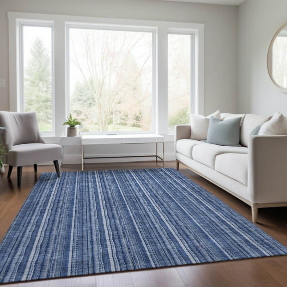 Addison Rugs Chantille Indoor/Outdoor Transitional Stripes Denim Washable Rectangle Rug, 5' x 7'6"