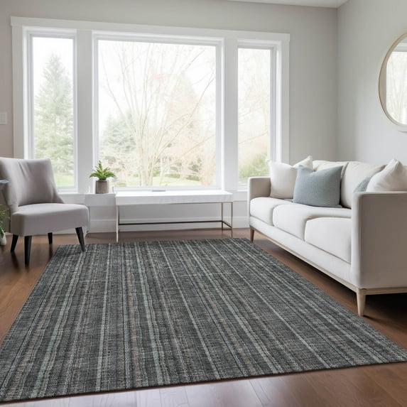Addison Rugs Chantille Indoor/Outdoor Transitional Stripes Gray Washable Rectangle Rug, 5' x 7'6"