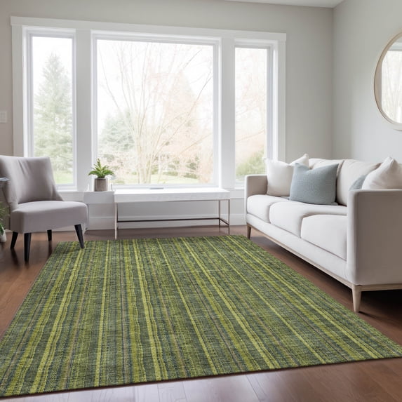 Addison Rugs Chantille Indoor/Outdoor Transitional Stripes Olive Washable Rectangle Rug, 9' x 12'