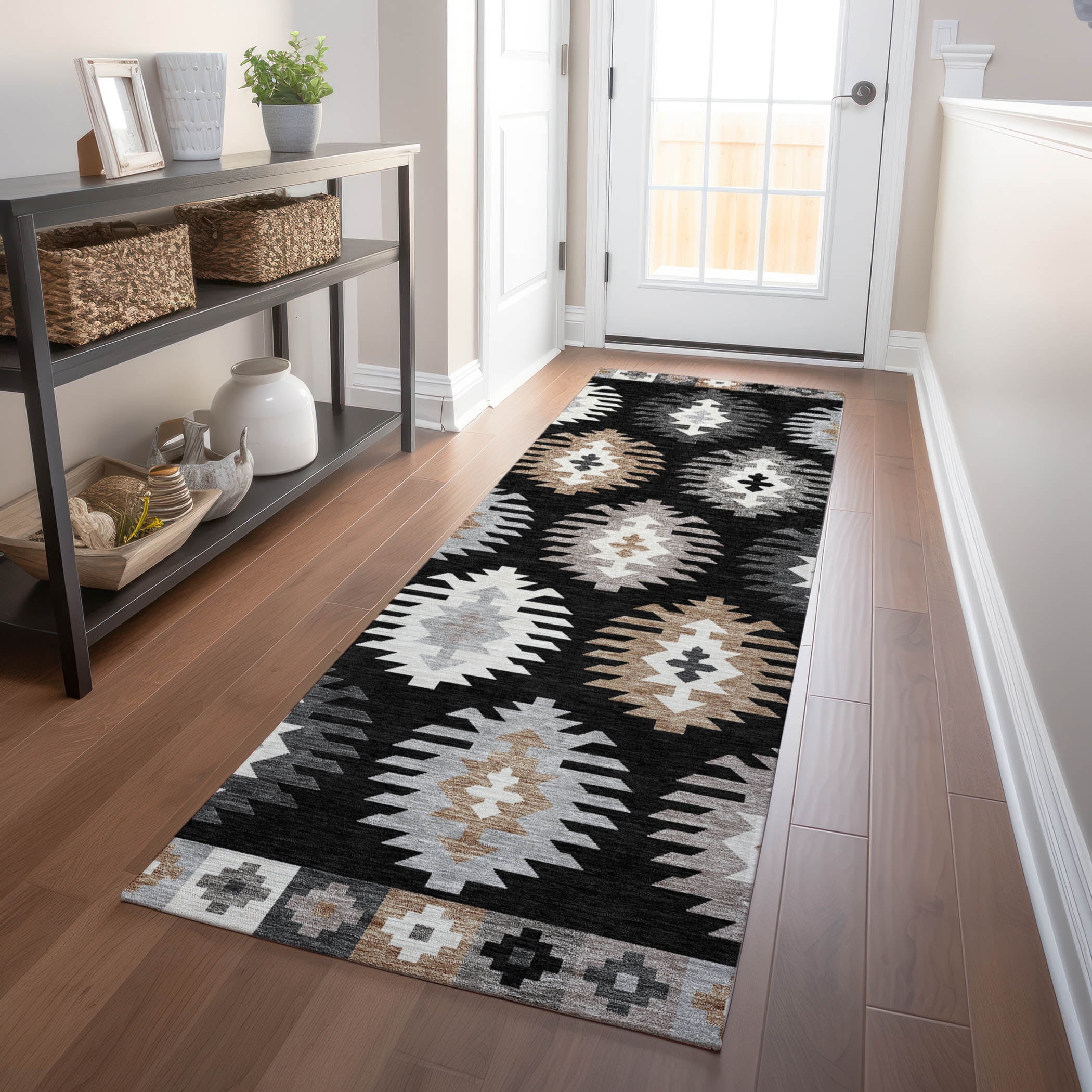 Addison Black Synthetic Washable Runner Rug 2'3" x 7'6"