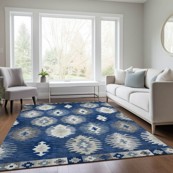 Addison Rugs Chantille Indoor/Outdoor Transitional Southwest Navy Washable Rectangle Rug, 5' x 7'6"