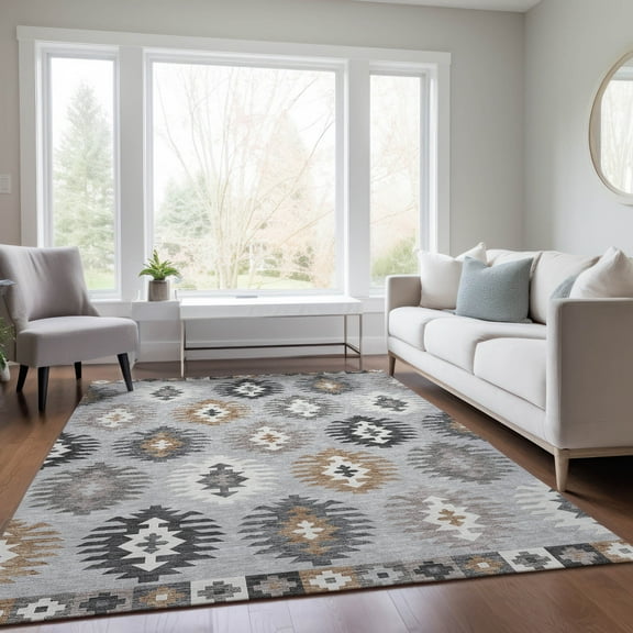 Addison Rugs Chantille Indoor/Outdoor Transitional Southwest Silver Washable Rectangle Rug, 2'6" x 3'10"