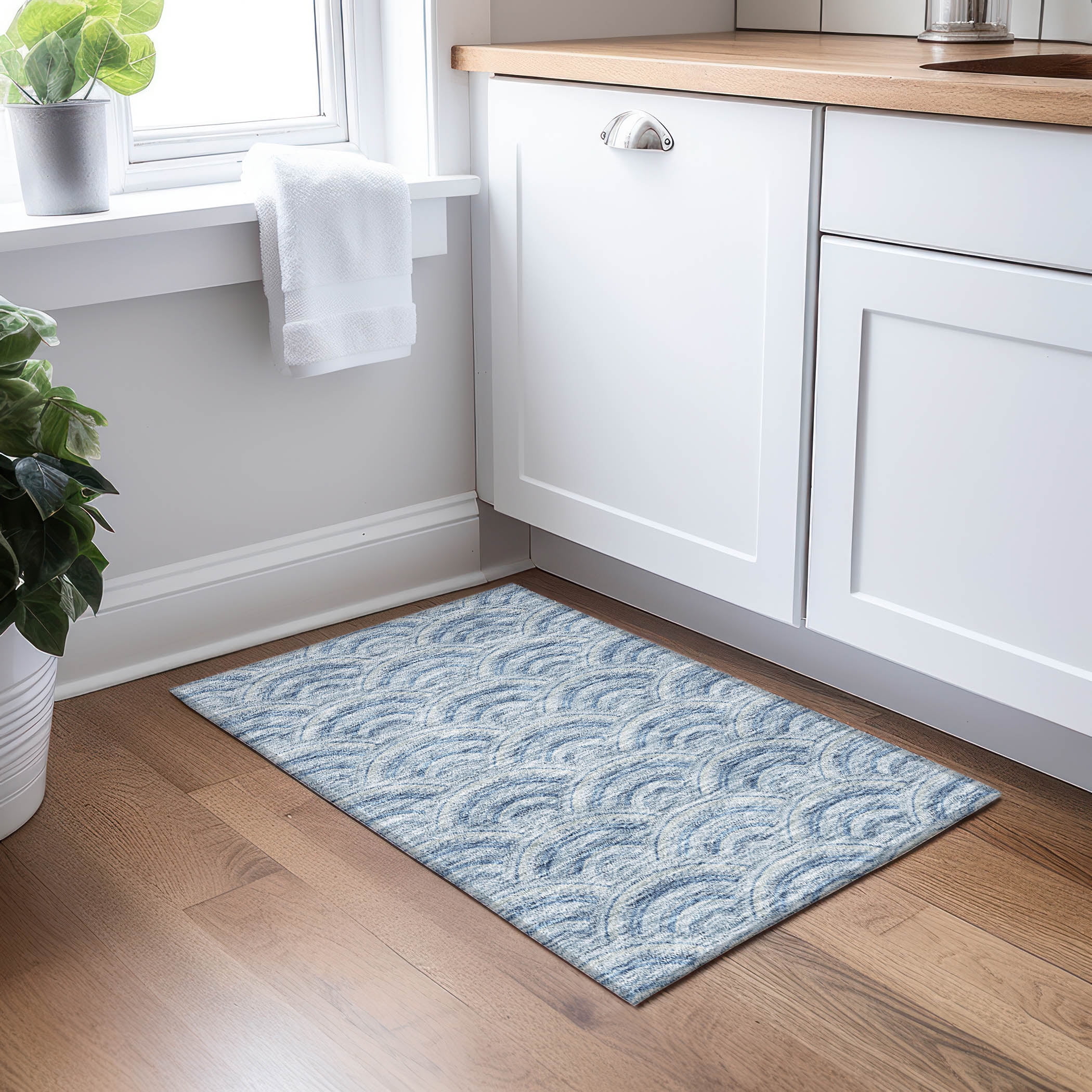 Denim Blue Flat Woven Synthetic Indoor/Outdoor Rug