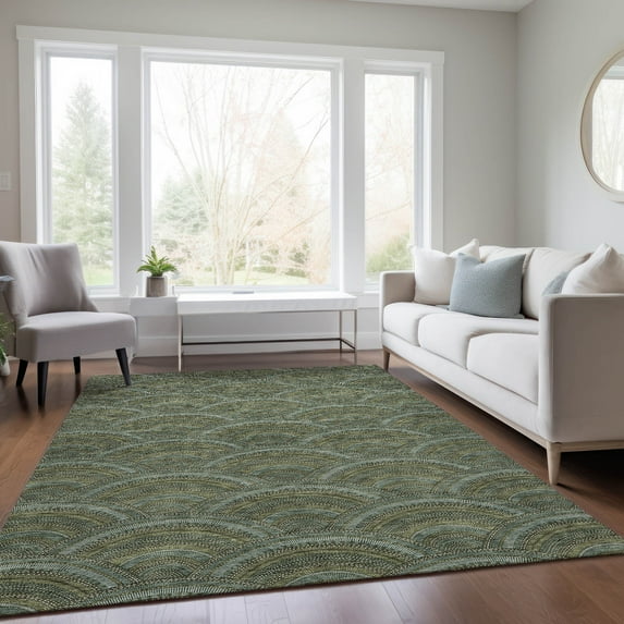 Addison Rugs Chantille Indoor/Outdoor Transitional Geometric, Abstract Olive Washable Rectangle Rug, 3' x 5'