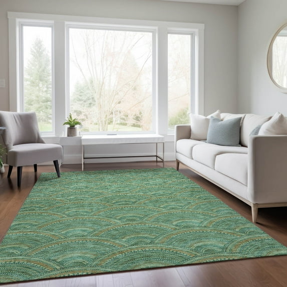Addison Rugs Chantille Indoor/Outdoor Transitional Geometric, Abstract Sage Washable Rectangle Rug, 3' x 5'