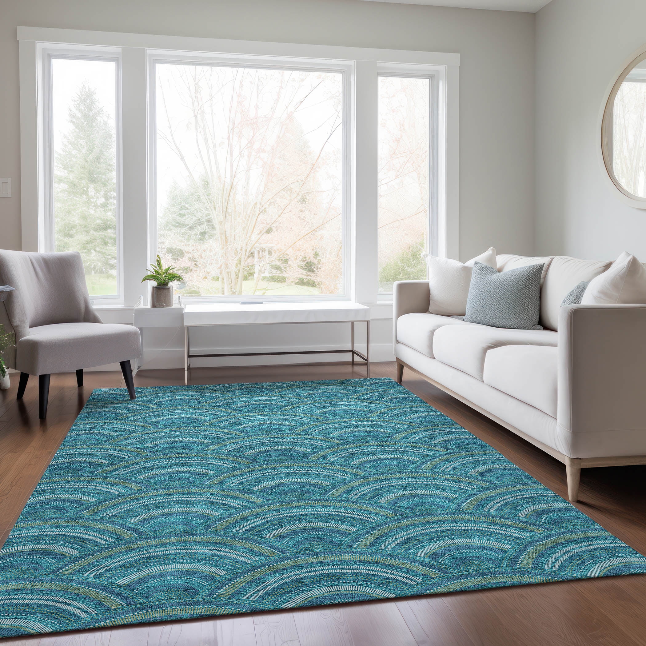 Teal Flat Woven Synthetic Indoor Outdoor Area Rug
