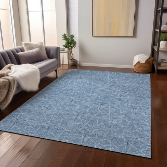 Addison Rugs Chantille Indoor/Outdoor Transitional Geometric Denim Washable Rectangle Rug, 5' x 7'6"