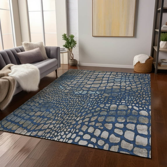 Addison Rugs Chantille Indoor/Outdoor Transitional Squares Navy Washable Rectangle Rug, 10' x 14'
